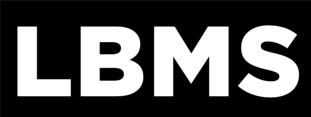 LBMS in white on a black background